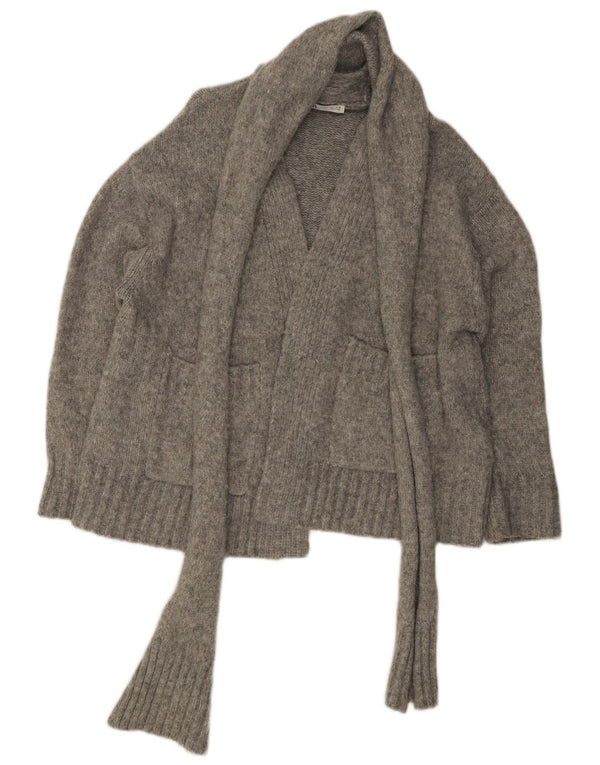 Zara Womens Oversized Front Tie Cardigan Sweater UK 16 Large Grey Nylon