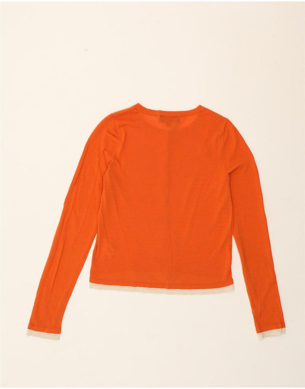Zara Womens Crop Cardigan Sweater UK 10 Small Orange Colourblock Cotton