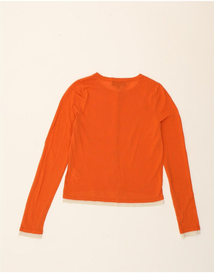 Zara Womens Crop Cardigan Sweater UK 10 Small Orange Colourblock Cotton