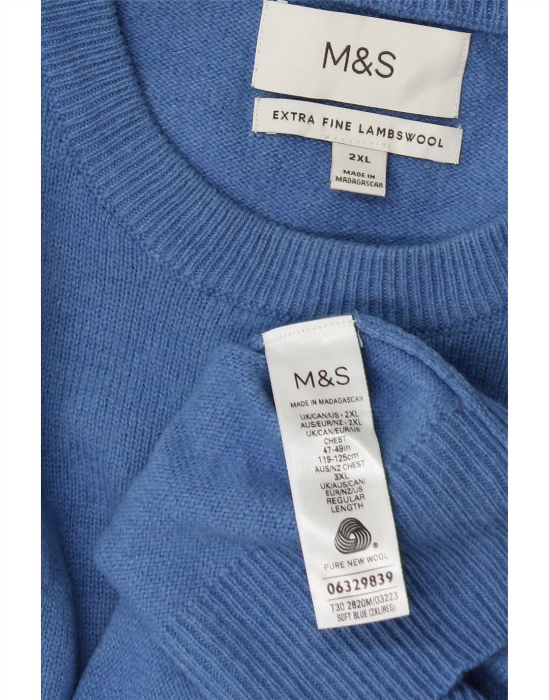 Marks & Spencer Mens Crew Neck Jumper Sweater 2XL Blue Wool