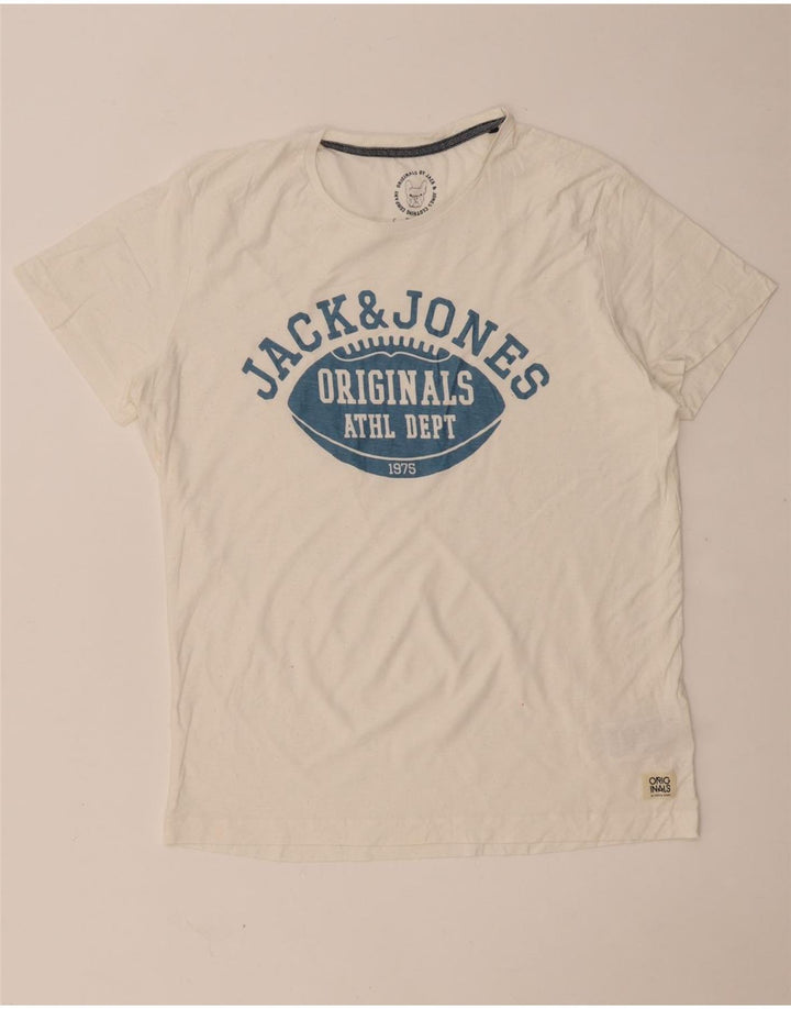 JACK & JONES Mens Graphic T-Shirt Top XL White Cotton
