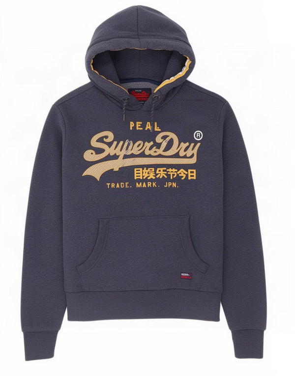 Superdry Mens Graphic Hoodie Jumper Small Navy Blue Cotton