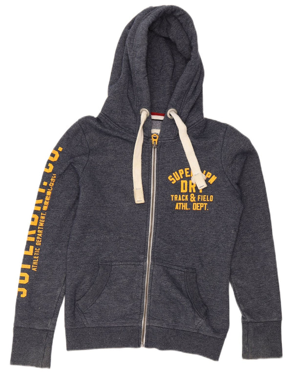 Superdry Womens Graphic Zip Hoodie Sweater UK 10 Small Navy Blue Cotton