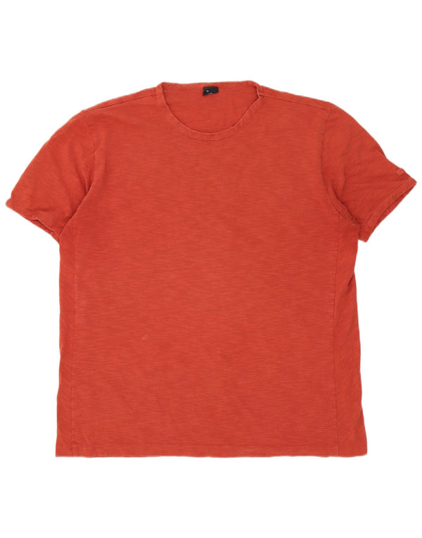 Hugo Boss Mens Slim Fit T-Shirt Top 2XL Orange Flecked Cotton