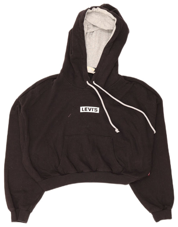 Levi's Womens Graphic Crop Hoodie Jumper UK 16 Large Black Cotton