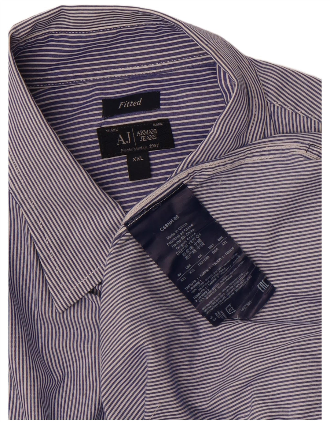 Armani Jeans Mens Fitted Shirt 2XL Blue Pinstripe Cotton