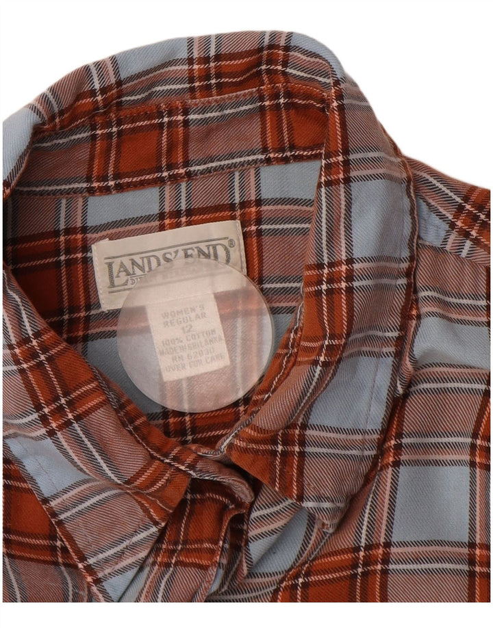 Lands End Womens Flannel Shirt US 12 Large Brown Check Cotton