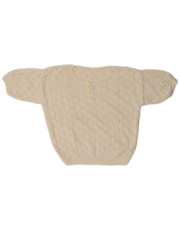 VINTAGE Womens Oversized Crew Neck Jumper Sweater UK 18 XL White