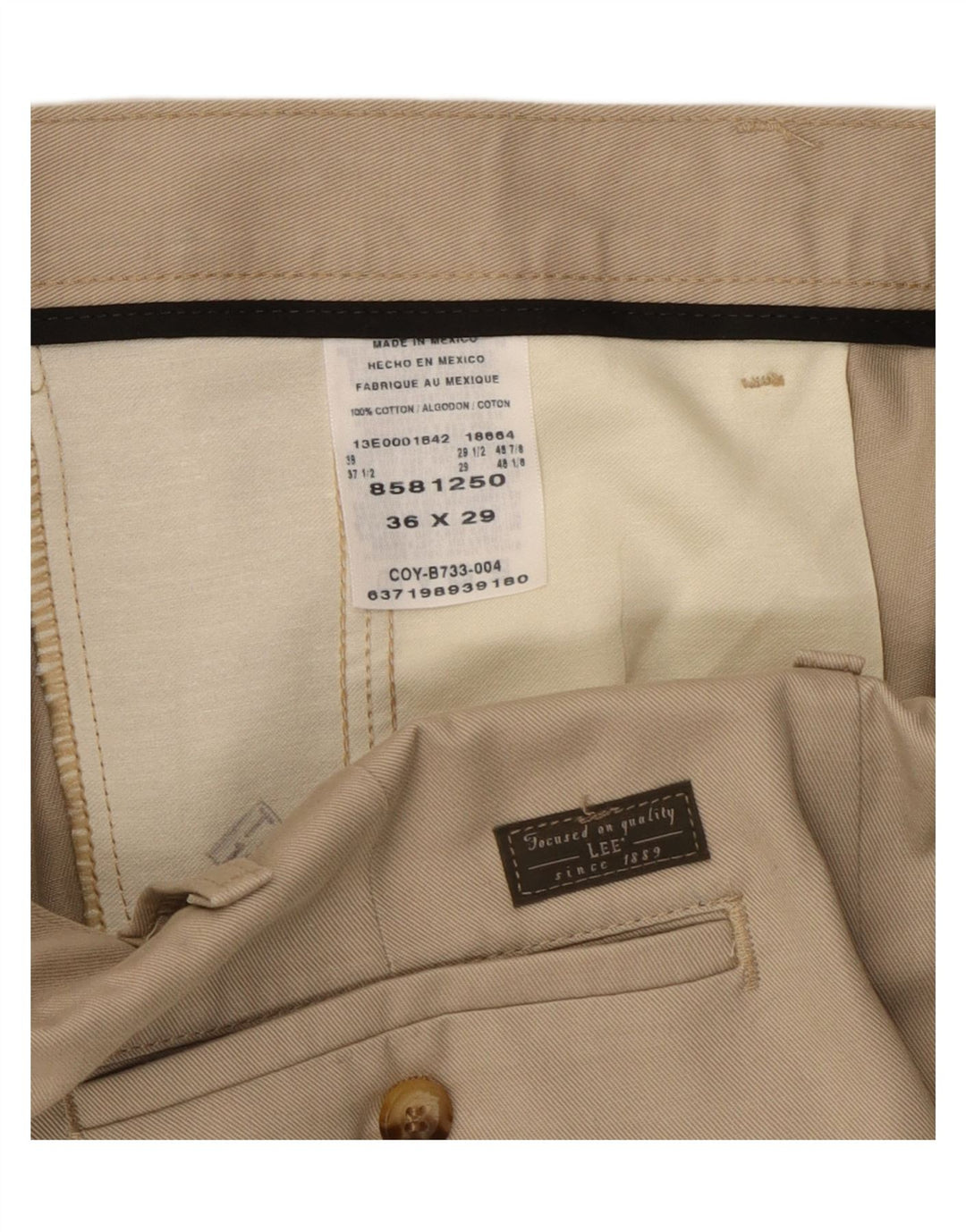 LEE Mens Pegged Chino Trousers W36 L29  Beige Cotton