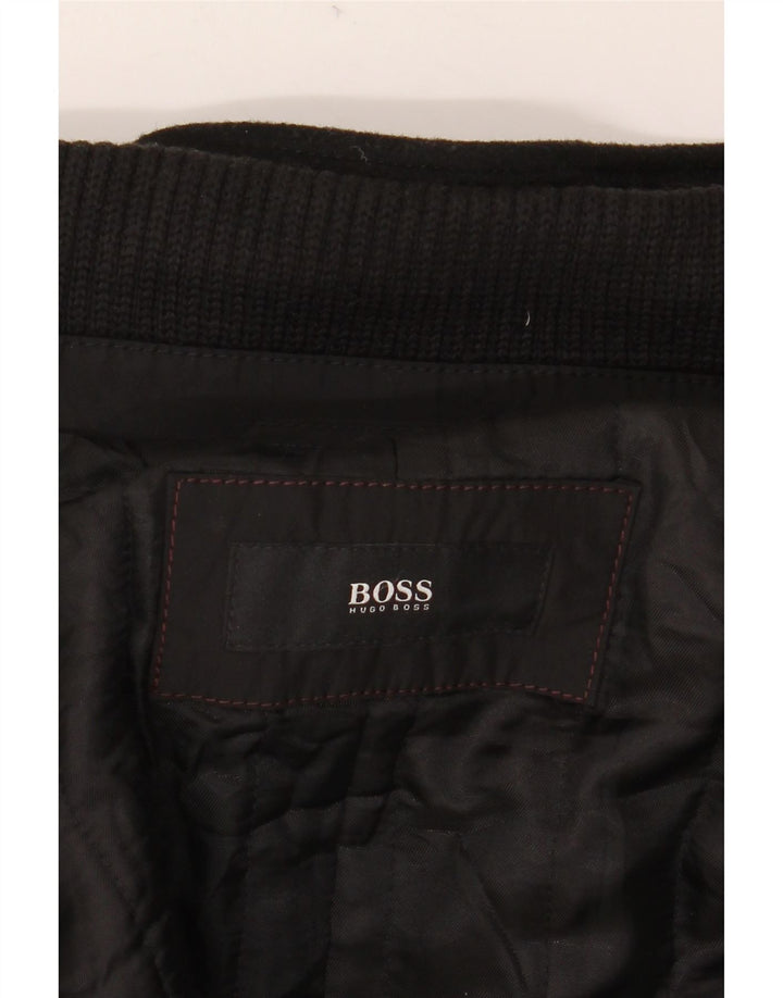 Hugo Boss Mens Overcoat EU 56 3XL Black Wool