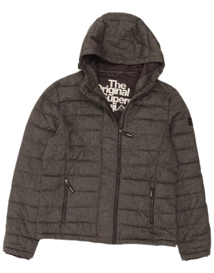 Superdry Mens Hooded Padded Jacket UK 42 XL Grey Polyester