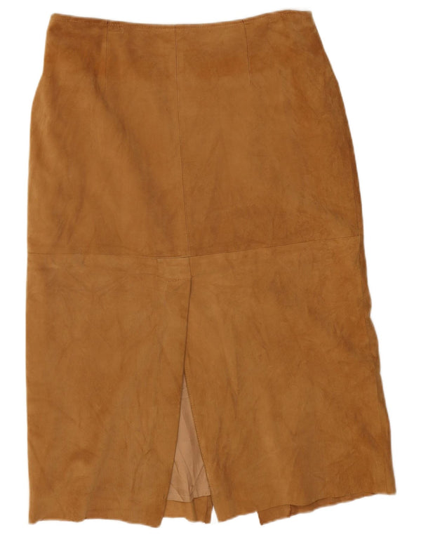 Victory Womens High Waist Suede Midi Skirt IT 50 XL W32 L29 Brown Leather
