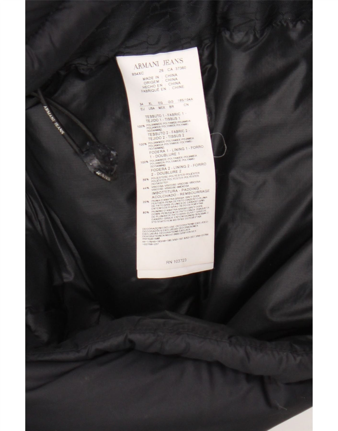 Armani Jeans Mens Hooded Padded Jacket EU 54 XL Black Polyamide