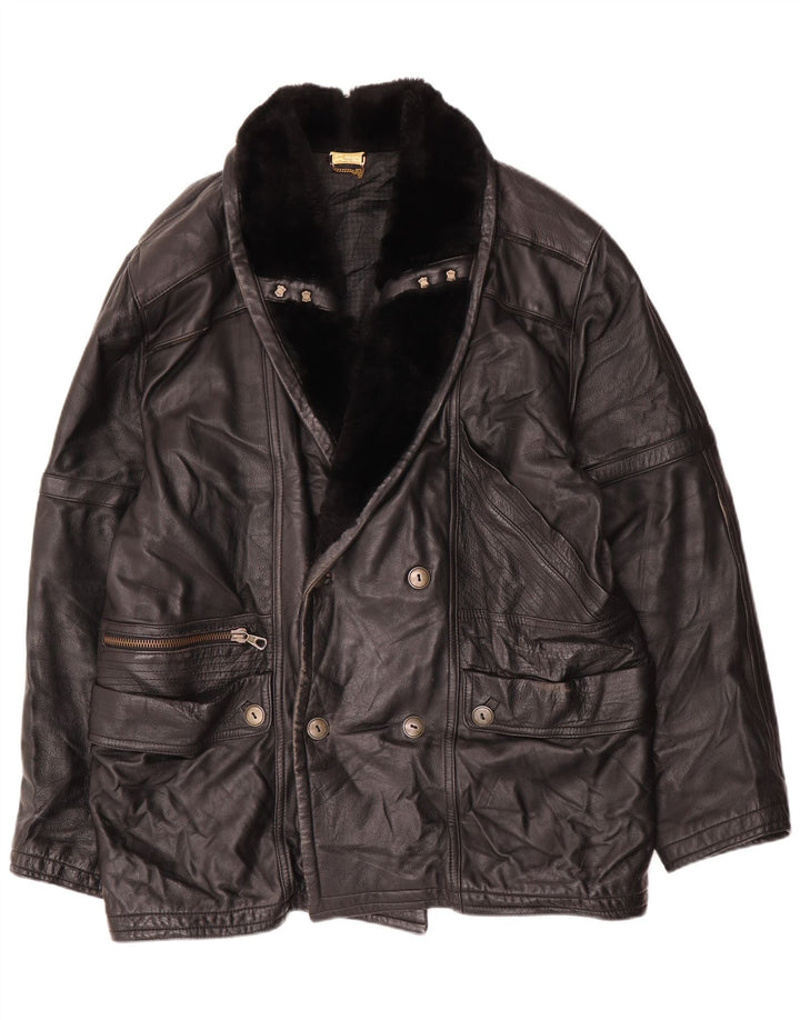 Vintage Mens Leather Jacket IT 52 XL Black Leather