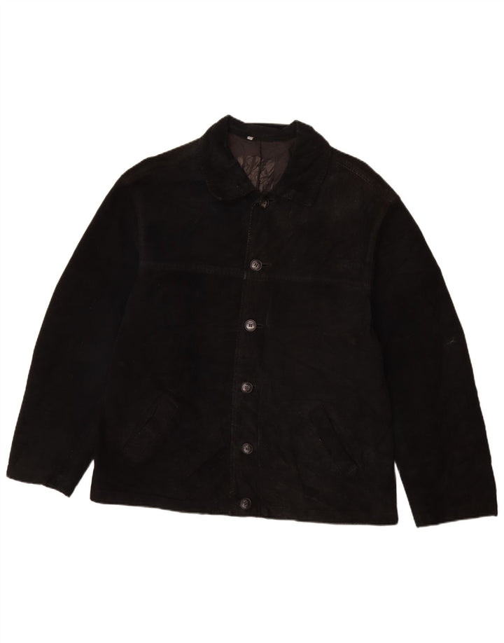 VINTAGE Mens Suede Jacket UK 40 Large Black