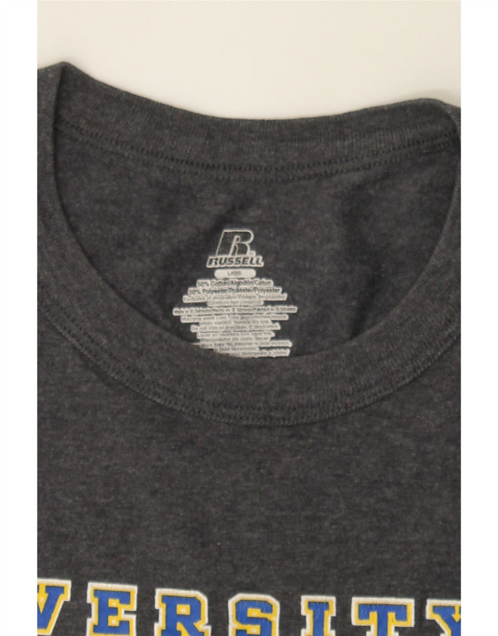 RUSSELL ATHLETIC Mens Graphic T-Shirt Top Large Grey Vintage Russell Athletic and Second-Hand Russell Athletic from Messina Hembry 
