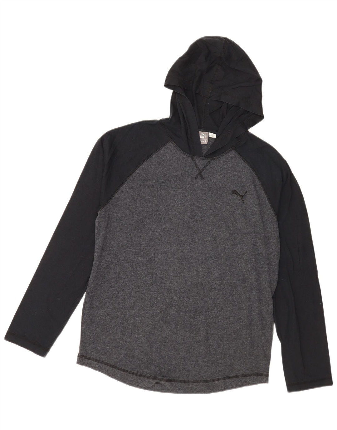 Puma Mens Hooded Top Long Sleeve Medium Grey Colourblock Cotton