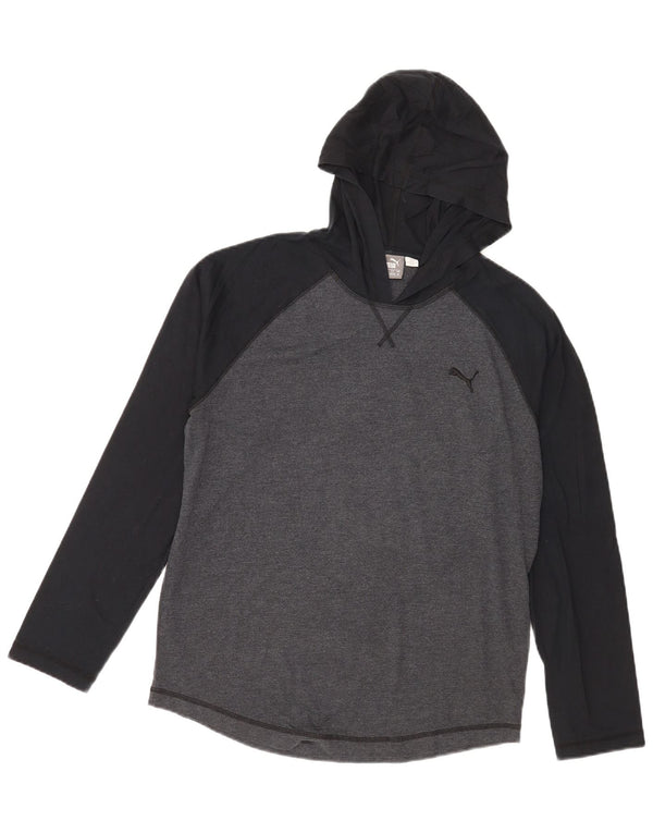 Puma Mens Hooded Top Long Sleeve Medium Grey Colourblock Cotton