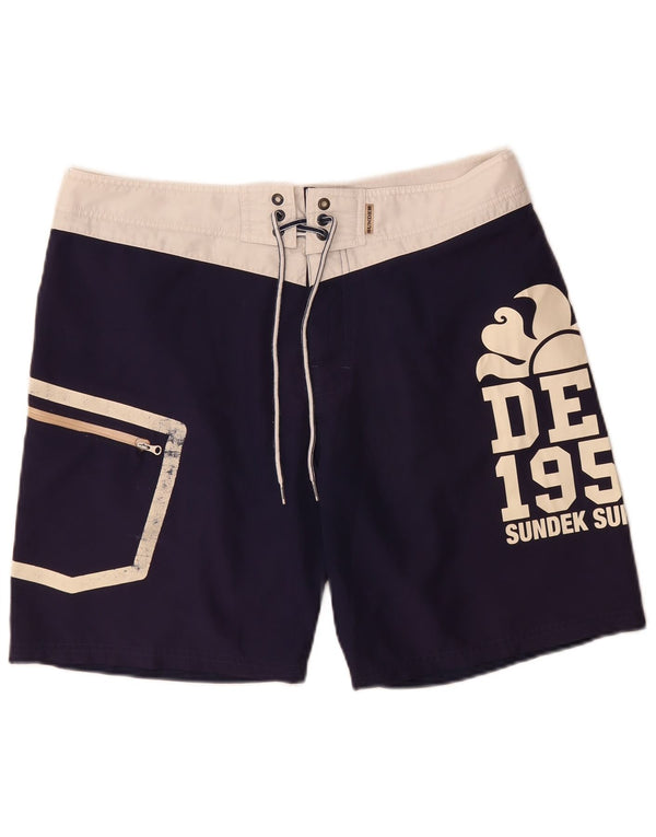 Sundek Mens Graphic Swimming Shorts Large Navy Blue Colourblock