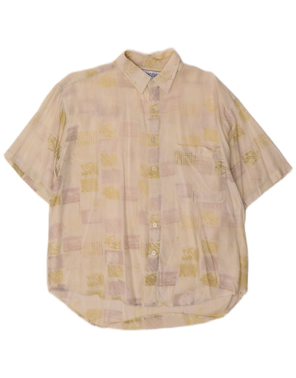 Vintage Mens Short Sleeve Shirt Size 41 Large Off White Geometric Viscose