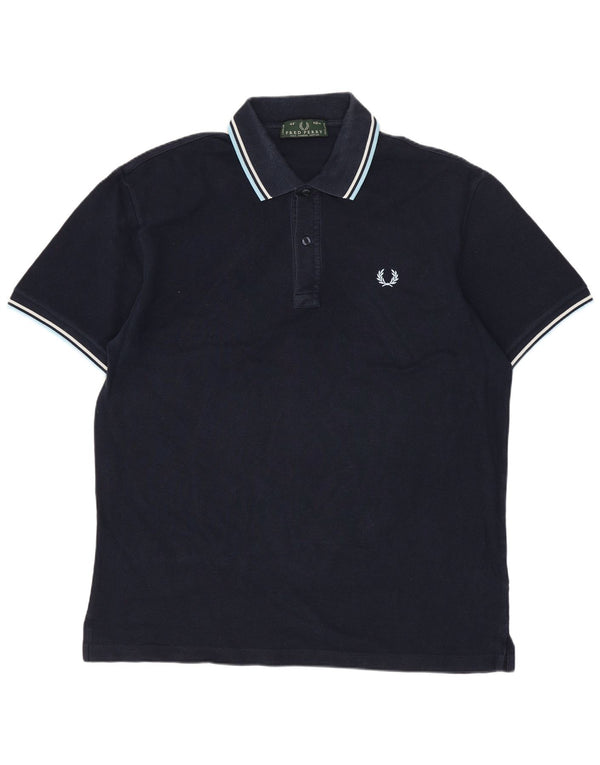 FRED PERRY Mens Polo Shirt Medium Navy Blue Cotton