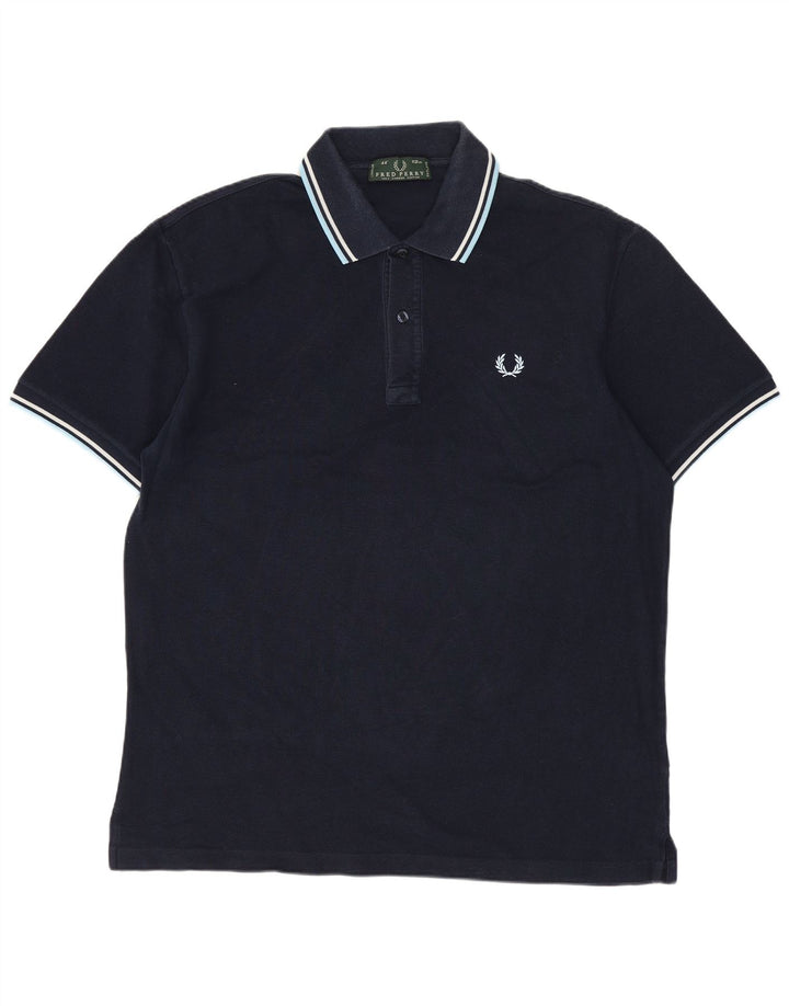 FRED PERRY Mens Polo Shirt Medium Navy Blue Cotton