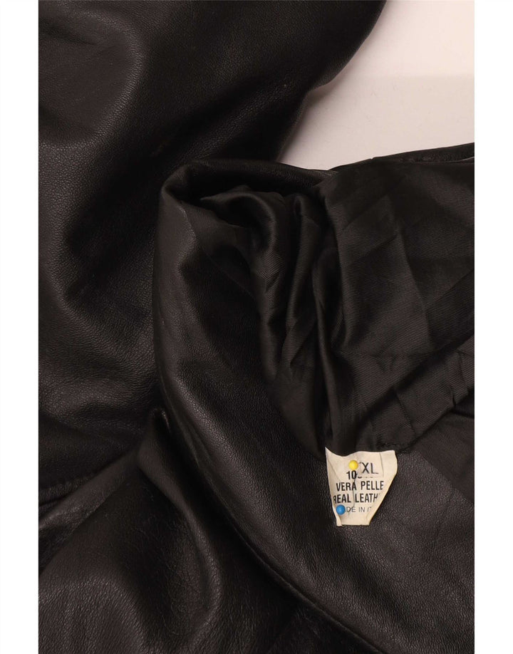 Vintage Mens Double Breasted Leather Coat UK 42 XL Black