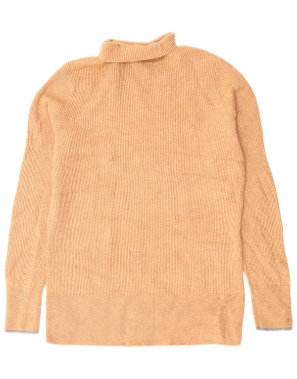 Calvin Klein Womens Roll Neck Jumper Sweater UK 14 Large Beige Wool