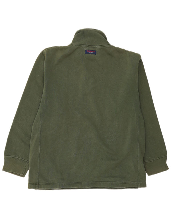 Tommy Hilfiger Mens Graphic Zip Neck Sweatshirt Jumper Large Khaki Cotton