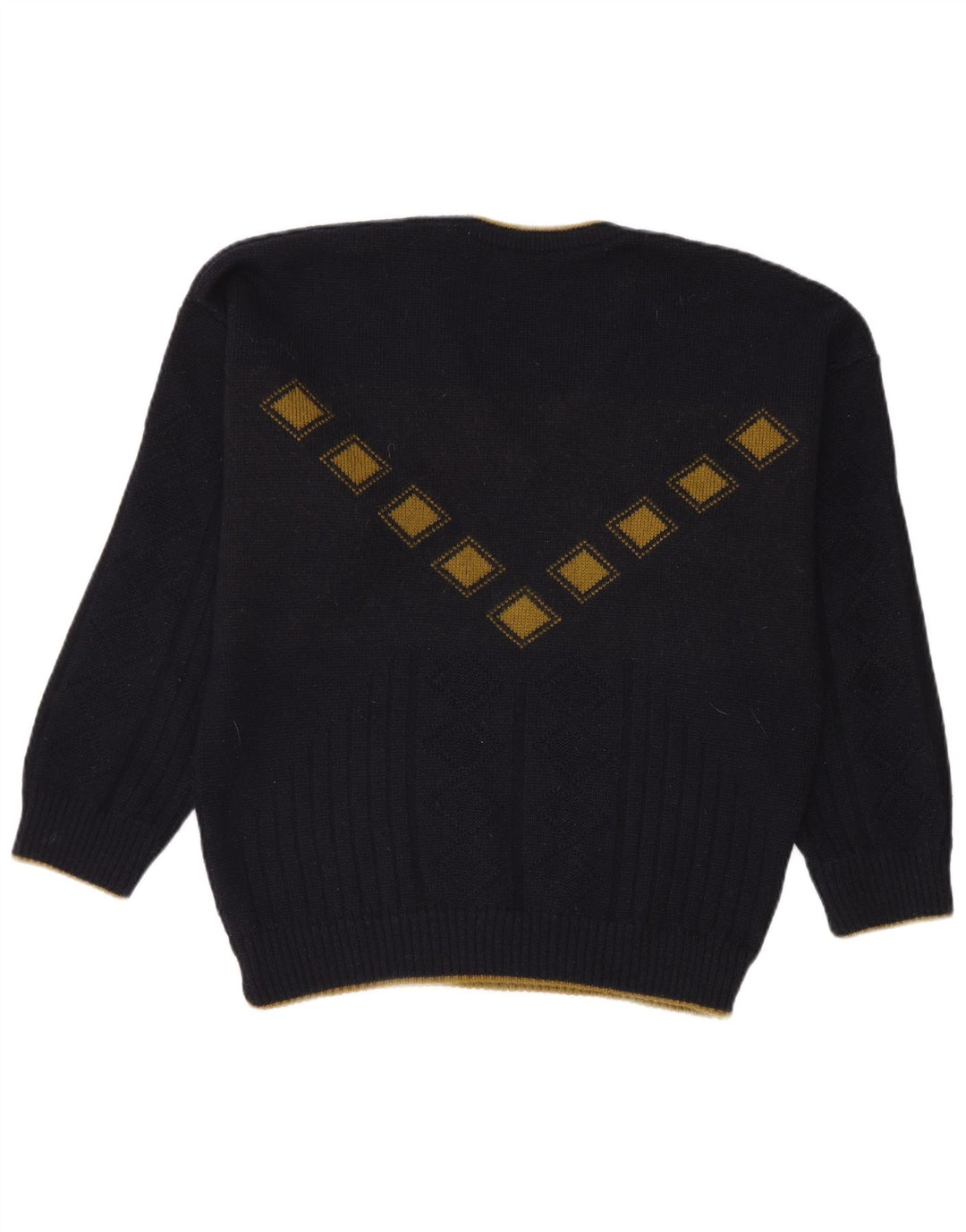 Cabrini Mens V-Neck Jumper Sweater Large Navy Blue Argyle/Diamond Wool