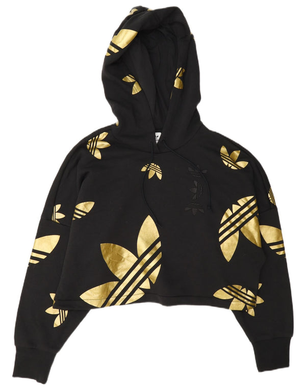 Adidas Womens Oversized Crop Graphic Hoodie Jumper UK 10 Small Black