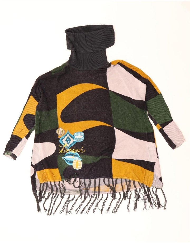 Desigual Womens Roll Neck Jumper Sweater UK 10 Small Green Geometric