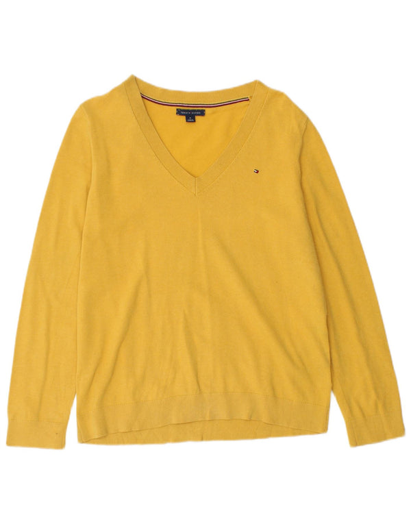 Tommy Hilfiger Womens V-Neck Jumper Sweater UK 12 Medium Yellow Cotton
