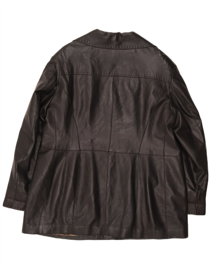 Vintage Womens Leather Coat UK 16 Large Black Leather