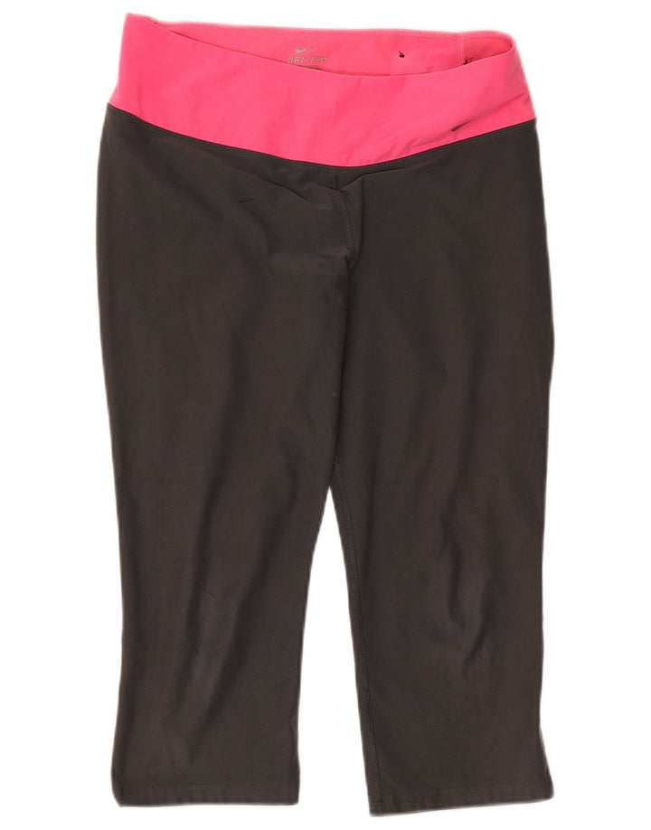 Nike Womens Dri Fit Capri Leggings UK 12 Medium Grey Colourblock Polyester