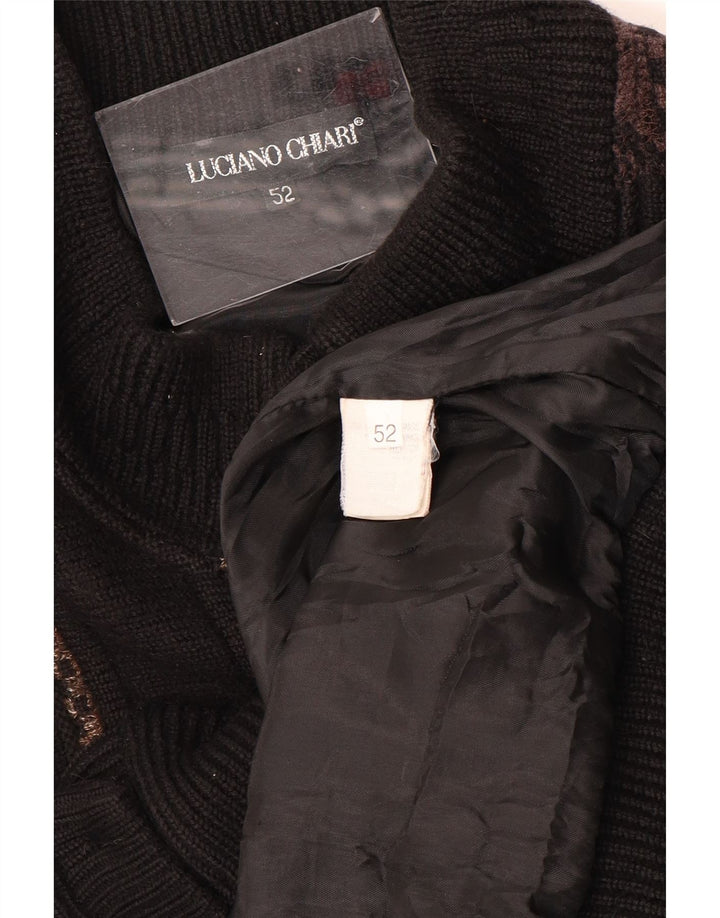 LUCIANO CHIARI Mens Cardigan Sweater IT 52 Large Black Geometric Wool