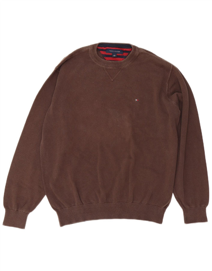 Tommy Hilfiger Mens Crew Neck Jumper Sweater Large Brown