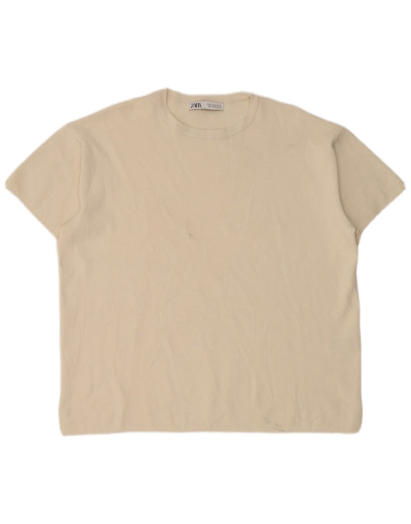 Zara Womens Oversized T-Shirt Top UK 14 Medium Off White Viscose