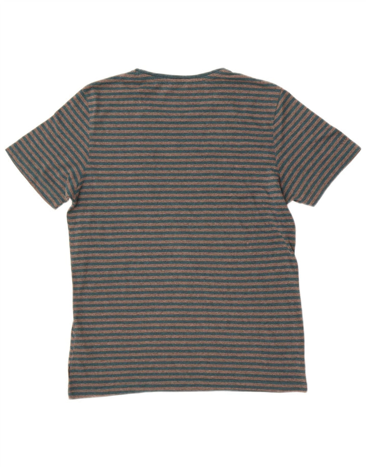 Jack & Jones Mens T-Shirt Top Medium Grey Striped Cotton
