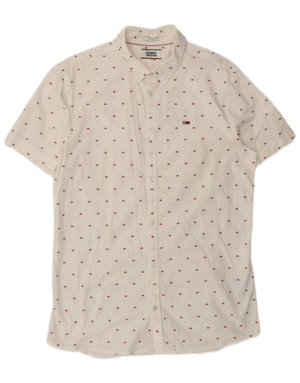 Tommy Hilfiger Mens Short Sleeve Slim Fit Shirt Medium White Cotton