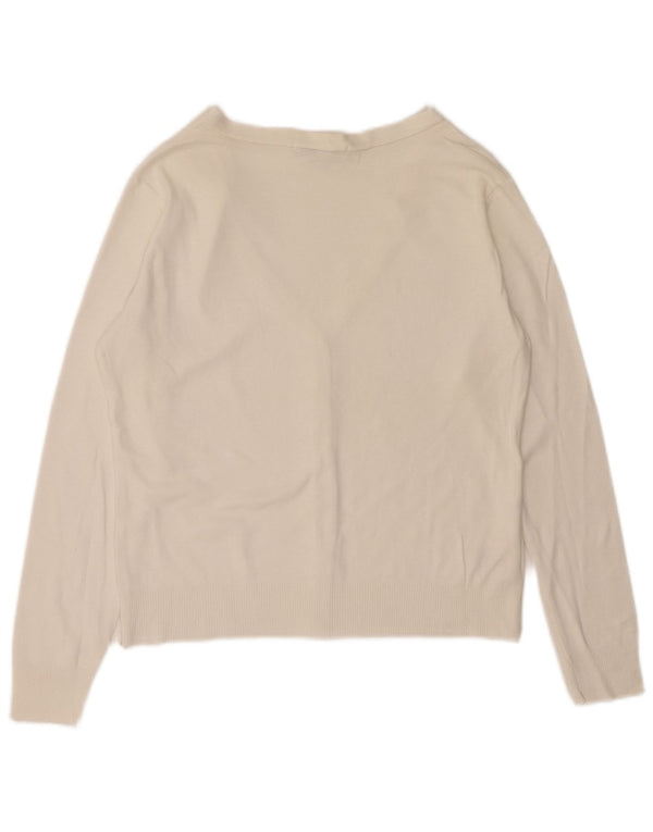 Laura Ashley Womens Crop Cardigan Sweater UK 16 Large White Cotton