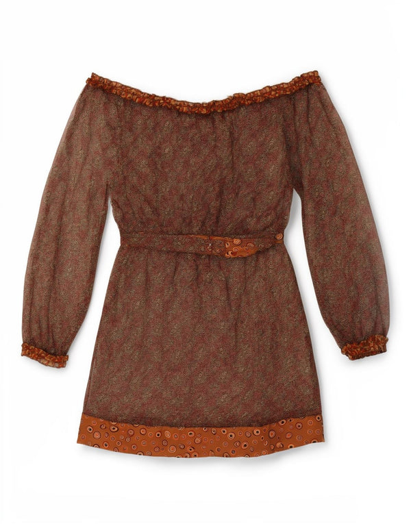 Liu Jo Womens Off Shoulder Dress UK 14 Medium Brown Bohemian
