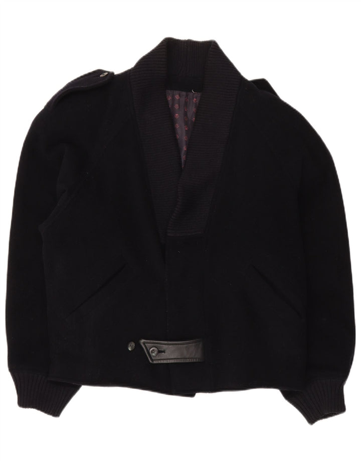 Vintage Mens Military Bomber Jacket IT 48 Medium Navy Blue Virgin Wool