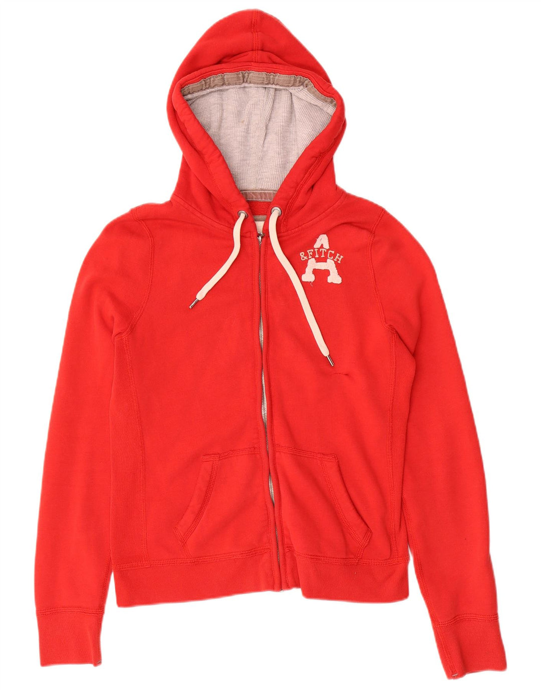 ABERCROMBIE & FITCH Womens Graphic Zip Hoodie Sweater UK 14 Large Red