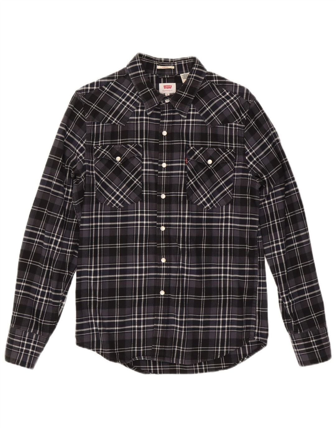 LEVI'S Mens Stretch Flannel Shirt Small Black Check Cotton