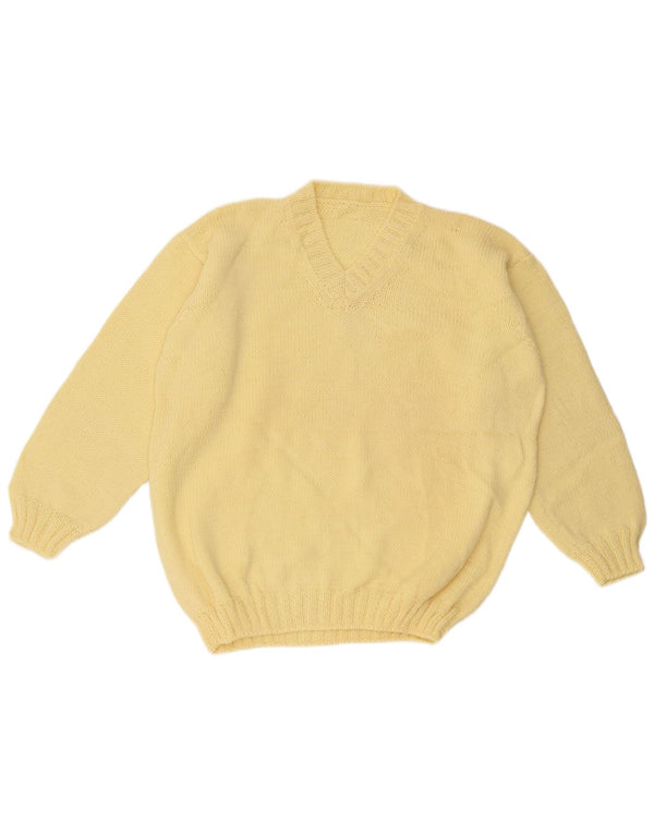 Vintage Mens V-Neck Jumper Sweater Large Yellow