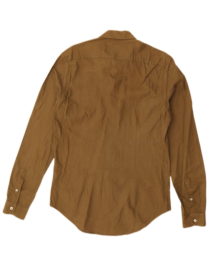 Zara Mens Slim Fit Shirt Medium Khaki Spotted Cotton