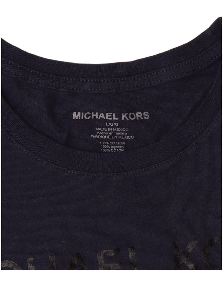 Michael Kors Mens Graphic Graphic T-Shirt Top Large Navy Blue Cotton