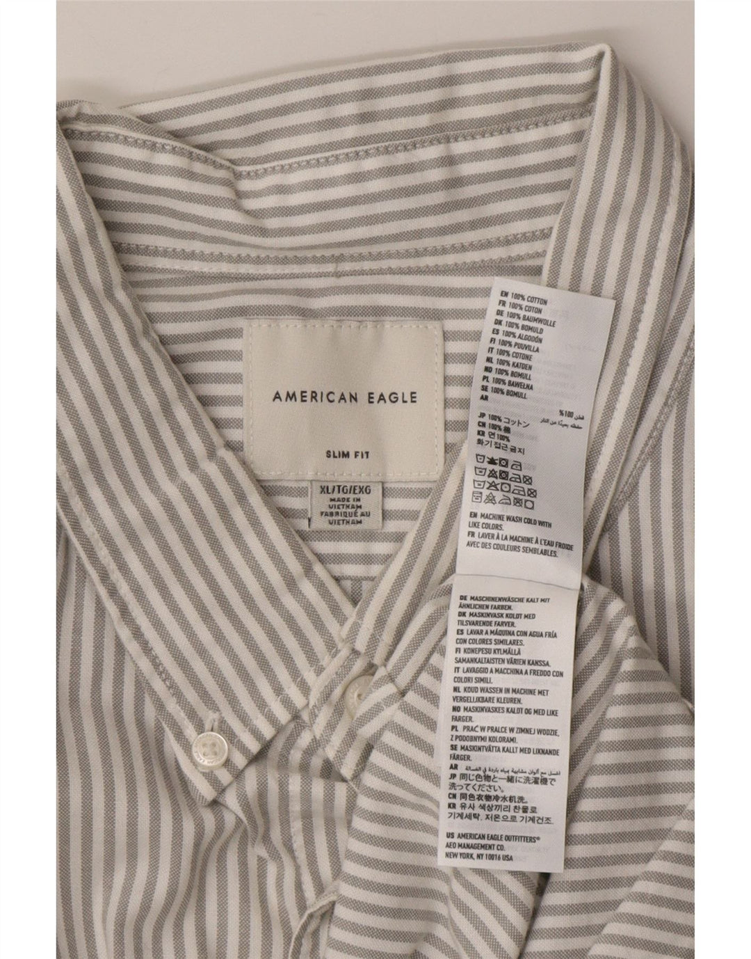AMERICAN EAGLE Mens Slim Fit Shirt XL Grey Pinstripe Cotton