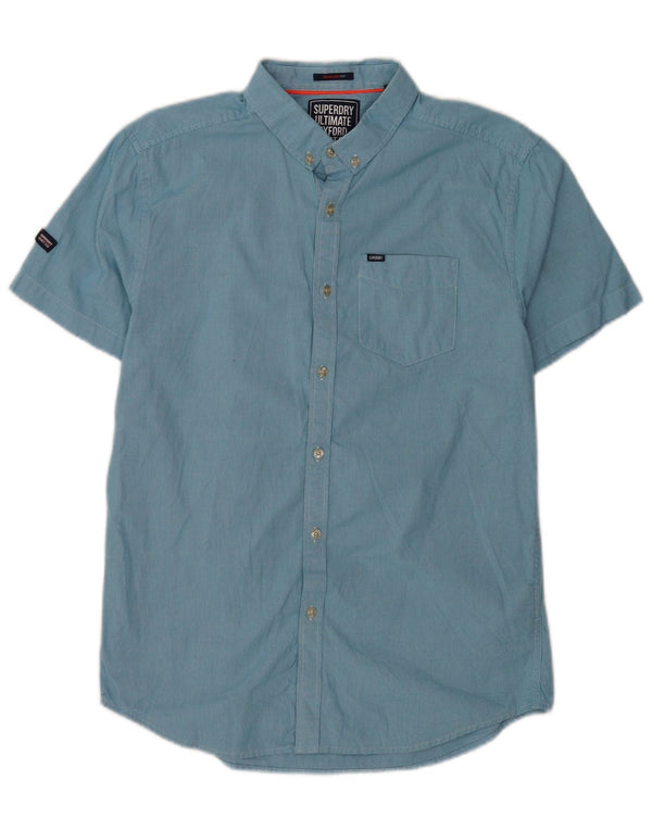 Superdry Mens Short Sleeve Regular Fit Shirt Medium Blue Houndstooth Cotton